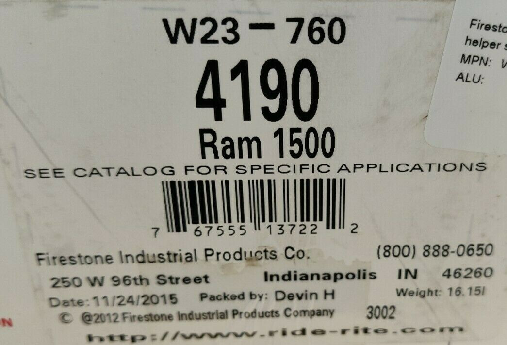 Firestone Coil-Rite Air Helper Spring Kit Ram 1500 Towing W237604190