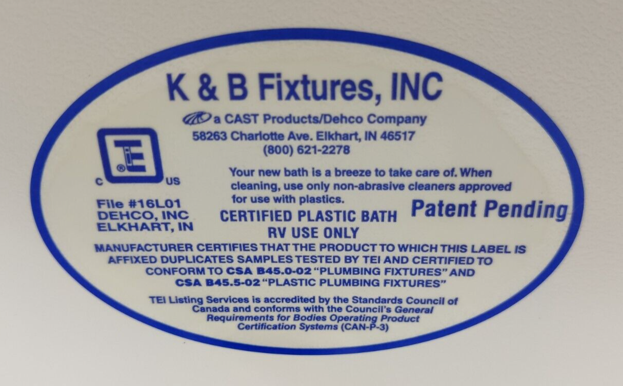 RV Bath Tub 38" x 24" White Left Drain Trailer Camper Wash Bath Room Shower