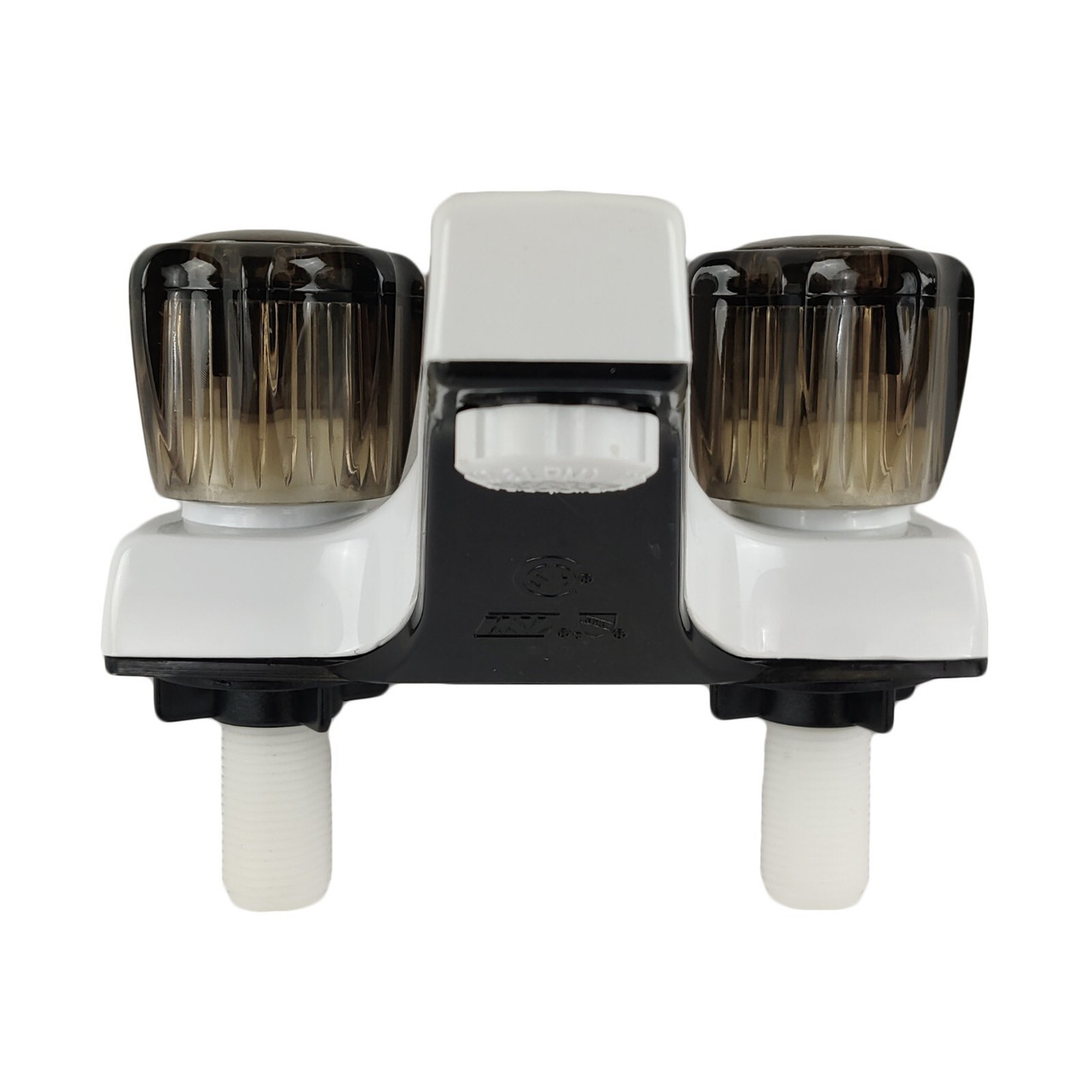 RV Bathroom Sink Faucet 4" White Smoke Round Handles Lavatory Camper Wash Room