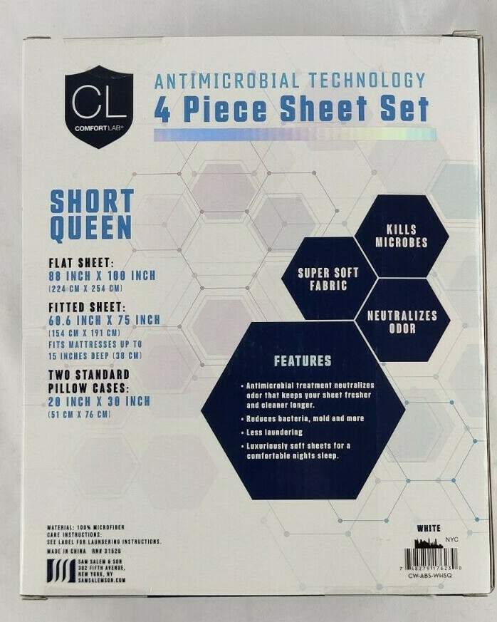 4 Piece Short Queen White Antibacterial Sheet Set RV Camper Microfiber Pillow