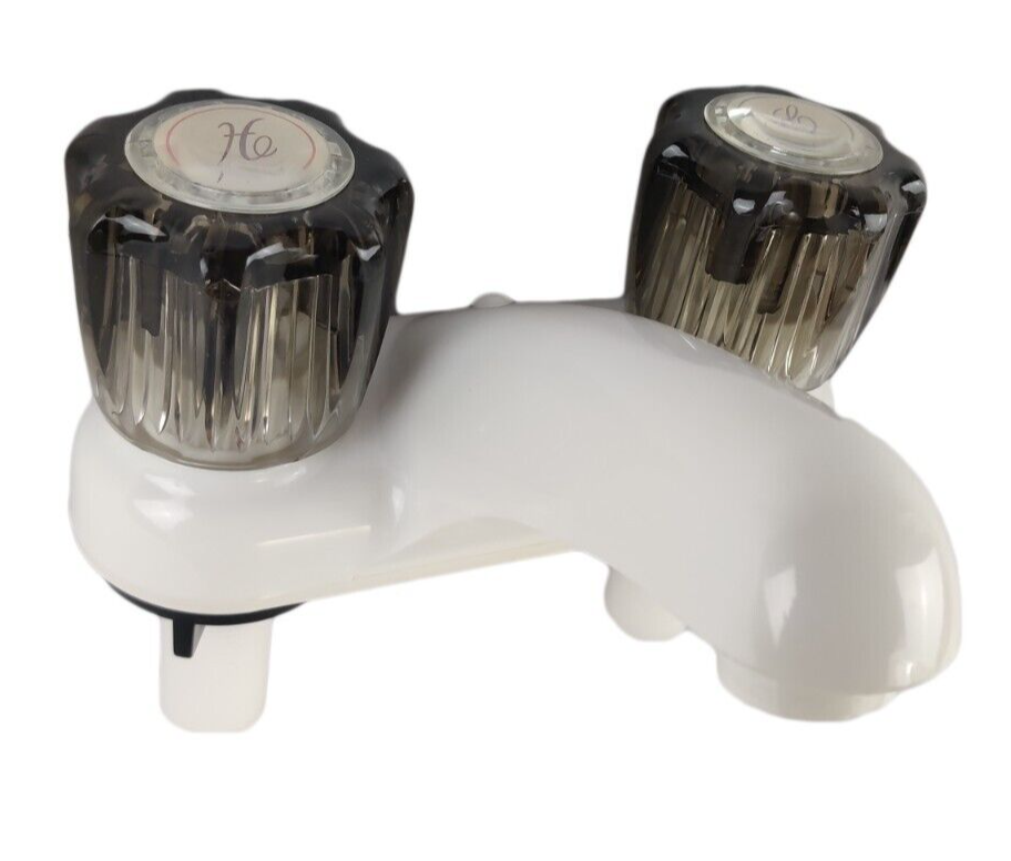 Afeel RV Bathroom Sink Faucet 4" White w Smoke Handles Lavatory