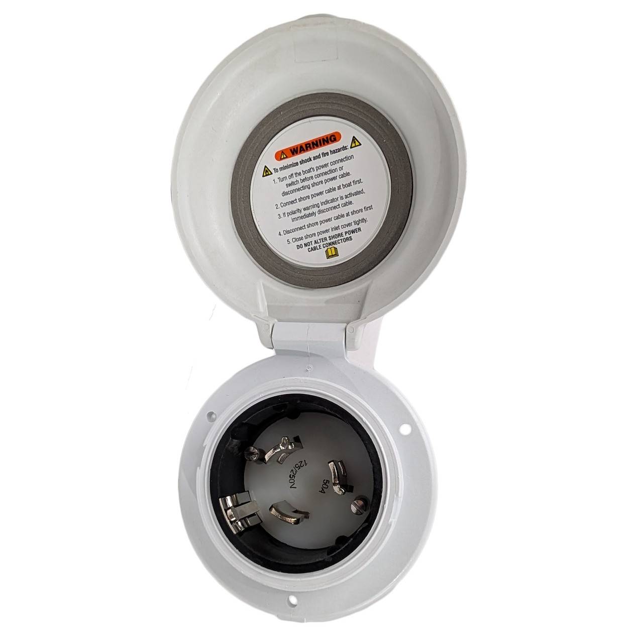 Marinco 50a Shore Power Inlet - Round - White