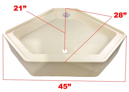 RV Corner Shower Pan Base 32 x 32 x 11 Parchment Center Drain Camper Bath Room