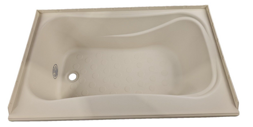RV Bath Tub 38" x 24" Parchment Left Drain Trailer Camper Wash Bath Room Shower