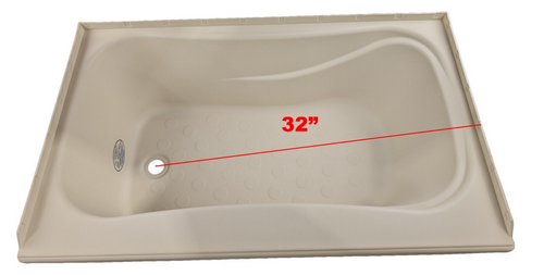 RV Bath Tub 38" x 24" Parchment Left Drain Trailer Camper Wash Bath Room Shower