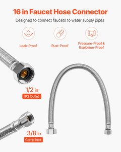Faucet Hose Connector, 16-Inch Length, 3/8 Inch Comp x 1/2 Inch FIP 10-Pack Braided Stainless Steel E415-SLTLJQ16YC10S7BRZ001V0