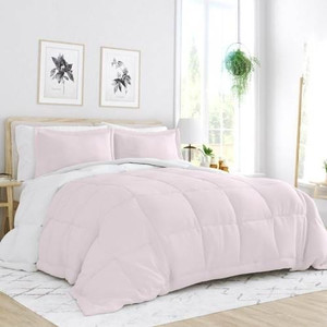 King/Cal King 3-Piece Microfiber Reversible Comforter Set Blush Pink and White Q280-BLPI5618