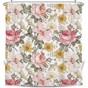 72"W x 84"H Vintage Floral Peony Pink Polyester Shower Curtain Q280-VNPAPI7284