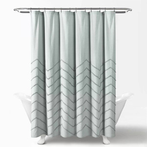 72-inch Pastel Blue Chenille Cotton Shower Curtain with Chevron Pattern Q280-PBCGSC418436792