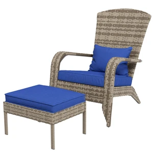 Wicker Adirondack Chair Fire Pit Chair w/ Ottoman & Cushions, Blue P295-867-173V00DB