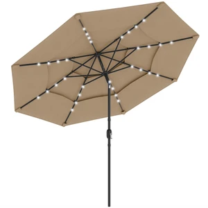 9.7 ft Outdoor Patio Umbrella with Solar LED Lights, 3 Tier Outdoor Table Umbrella with Tilt, Crank P295-84D-500V01LR