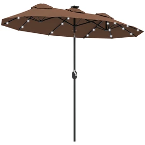 Double-sided Patio Umbrella, 9.7 ft. Outdoor Umbrella with 45-Degree Tilt and Crank, LED Solar Ligh P295-84D-217V80CF