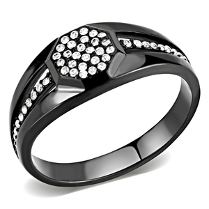 DA282 - IP Black(Ion Plating) Stainless Steel Ring with AAA Grade CZ  in Clear A874-DA282