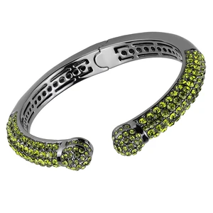 LO4284 - TIN Cobalt Black Brass Bangle with Top Grade Crystal  in Olivine color A874-LO4284