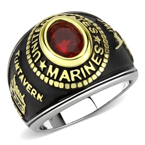 TK3723 - Two-Tone IP Gold (Ion Plating) Stainless Steel Ring with Synthetic Synthetic Glass in Red  A874-TK3723