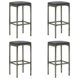  Bar Stools with Cushions 4 pcs Gray Poly Rattan A949-313447