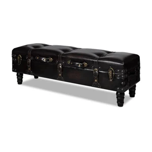  Storage Bench 43.7" Dark Brown Solid Wood Pine&Faux Leather A949-345710