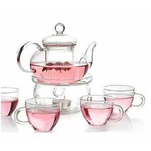6-Piece Glass Tea Pot Set with 4 Cups Teapot Warmer and Infuser Q280-GPHRTP185381