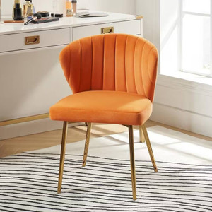Orange Velvet Upholstered Wingback Accent Side Chair with Gold Metal Legs Q280-ORLVWBS835214