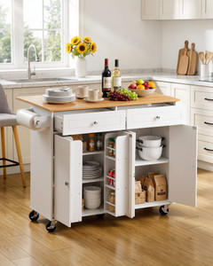 Kitchen Island Cart with Storage, 47.64 in Wide Mobile Rolling Storage Island on Swivel Wheels, wit E415-CFD2C4M10MKZNLHCS001V0