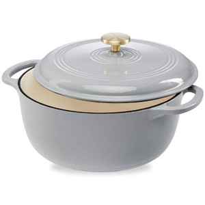 6 Quart Large Light Grey Enamel Cast-Iron Dutch Oven Kitchen Cookware Q280-LGVDP547193