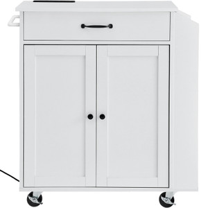 Kitchen Island Cart, 32" Mobile Carts with Storage Cabinet, Rolling Table with Power Outlet, Spice  E415-QFBYDKCFDBS124GETV1