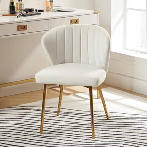 Ivory White Velvet Upholstered Wingback Accent Side Chair with Gold Metal Legs Q280-LIVWBSC95726713