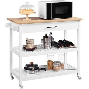 White Kitchen Island Cart with Drawer Storage Shelves and Locking Casters Q280-KYCSWT124352819