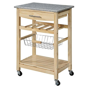 Natural Wood Finish Kitchen Island Cart with Granite Top Q280-LGTKC452791