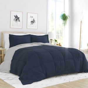 Twin/Twin XL 2-Piece Microfiber Reversible Comforter Set in Navy Blue/Grey Q280-NAFR5677