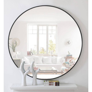 Round 36-inch Wall Mirror in Black - Living Room Bedroom Accent Bathroom Mirror Q280-BLTHSMRW11863925