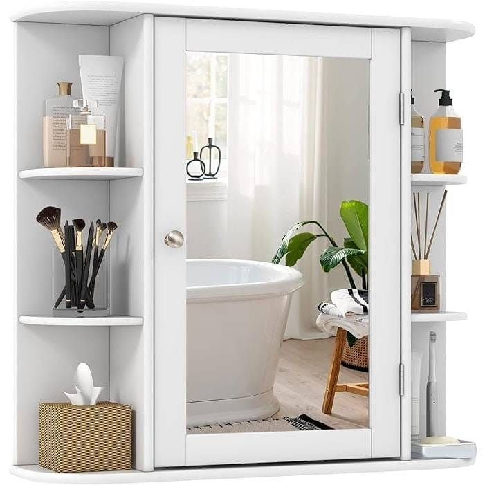 White 26 x 25 inch Bathroom Wall Mirror Medicine Cabinet with Shelves Q280-TBMCW1098251736