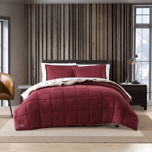 Twin Plush Sherpa Reversible Micro Suede Comforter Set in Marron Q280-RETE7436