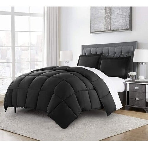 Twin Size Reversible Microfiber Down Alternative Comforter Set in Black Q280-BLTW6342