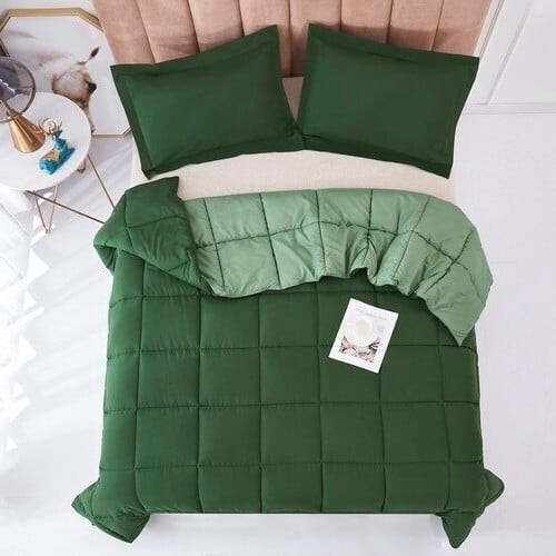 Twin/Twin XL Traditional Microfiber Reversible 3 Piece Comforter Set in Green Q280-GRTW3645