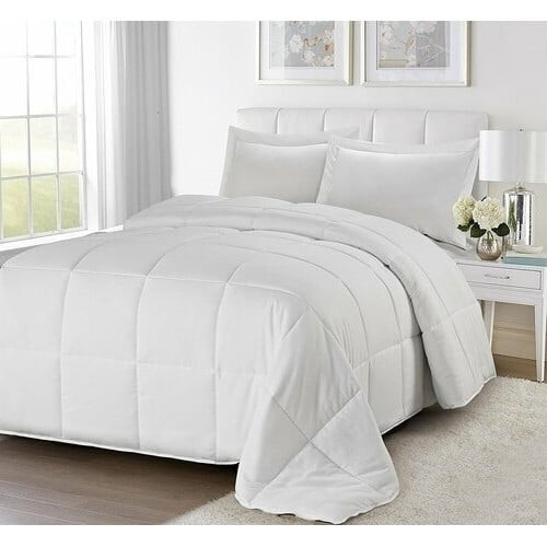King/Cal King Traditional Microfiber Reversible 3 Piece Comforter Set in White Q280-WHKI4737