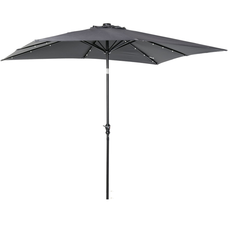 9' x 7' Solar Umbrella, LED Lighted Patio Umbrella for Table or Base with Tilt & Crank, Outdoor Umb P295-84D-100CG