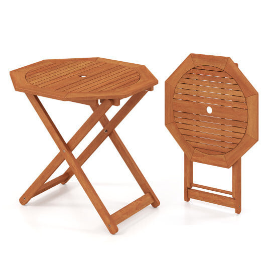 Octagon Folding Patio Table with 2 Inches Umbrella Hole - Size: 31-40 Inch D681-JV12576
