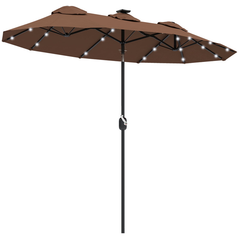 Double-sided Patio Umbrella, 9.7 ft. Outdoor Umbrella with 45-Degree Tilt and Crank, LED Solar Ligh P295-84D-217V80CF