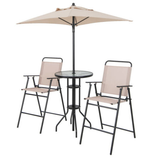 4 Pieces Outdoor Bar Set with Umbrella-Beige B593-NP11358