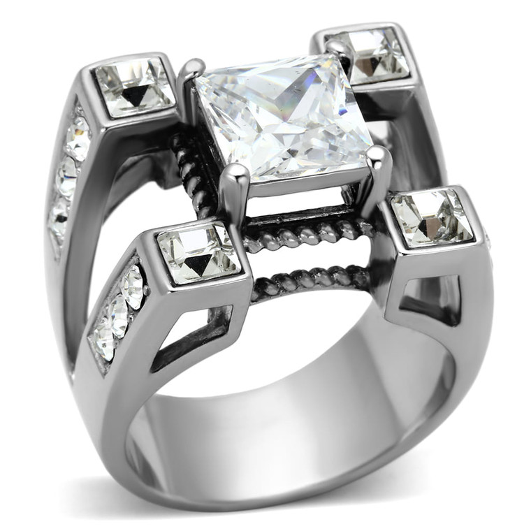 TK1072 - High polished (no plating) Stainless Steel Ring with AAA Grade CZ  in Clear A874-TK1072