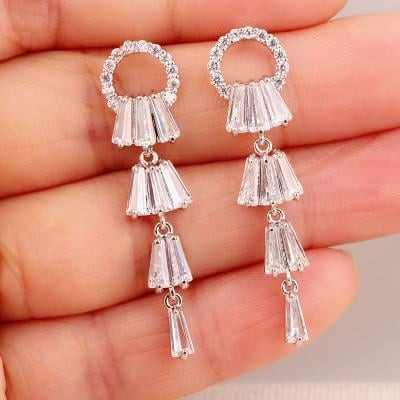 Style: Silver - Kayli Chandelier Earrings With Slender Crystal Baguettes K290-5971254935587