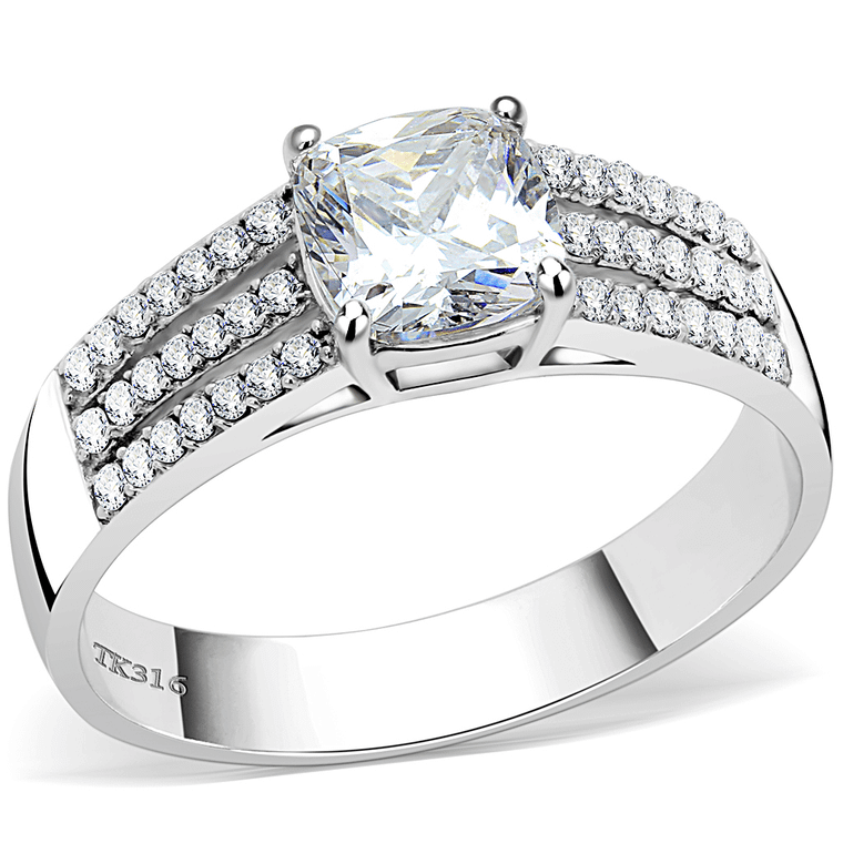 DA020 - High polished (no plating) Stainless Steel Ring with Cubic  in Clear A874-DA020