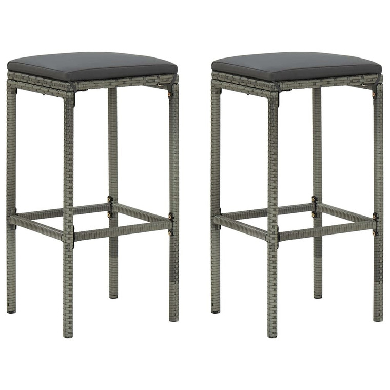  Bar Stools with Cushions 2 pcs Gray Poly Rattan A949-313441
