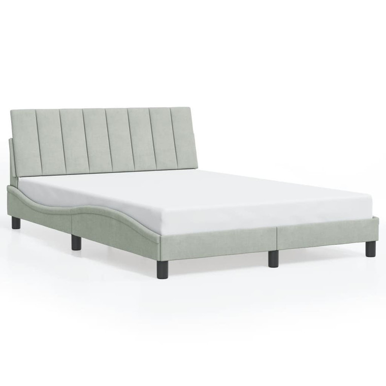  Bed Frame without Mattress "Hanko" Light Gray 53.9"x74.8" Velvet A949-3207877