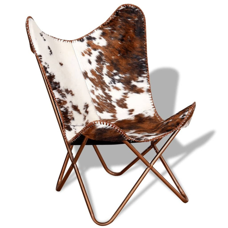  Butterfly Chair Brown and White Real Cowhide Leather A949-243696