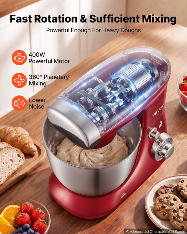 4.2 Qt Tilt Head Stand Mixer 400W Electric Dough Mixer, 6 Speeds Food Kitchen Mixer with Stainless  E415-TMLSJBJCJBABF225E001V1
