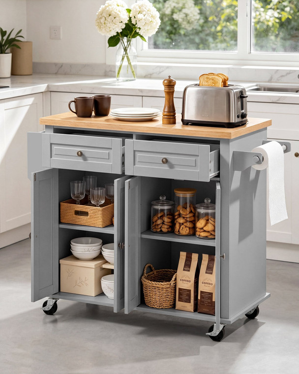 Kitchen Island Cart with Storage, 43.7 in Wide Mobile Rolling Storage Island on Swivel Wheels, with E415-CFD2C4M09MBKG6IIO001V0