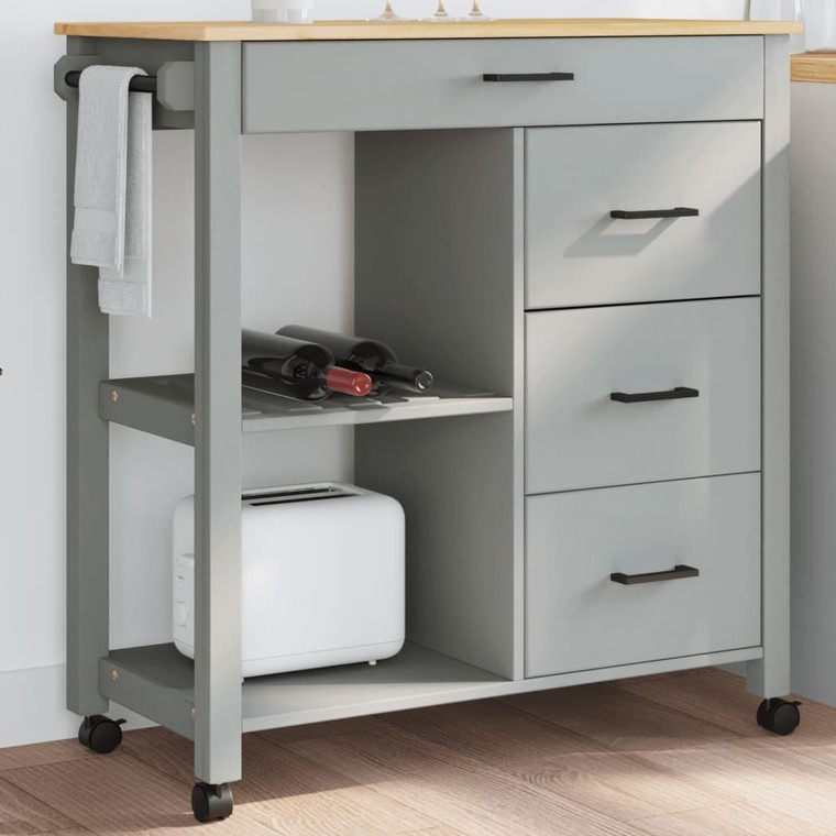  Kitchen Trolley MONZA 33.1"x15.7"x34.8" Solid Wood Pine A949-376116