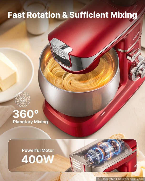 6.3 Qt 3-in-1 Tilt Head Stand Mixer 400W Electric Dough Mixer, Multifunctional Food Kitchen Mixer w E415-TMLSJBJDGNABE54FM001V1